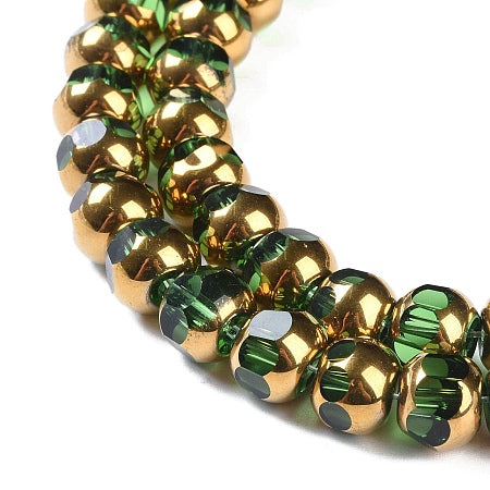 Glass Window Beads, Green/Gold 7mm