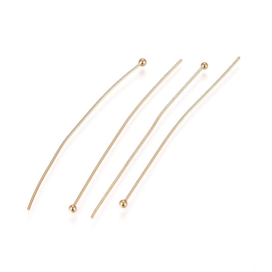 Headpins Ball end, 24k GP 50mm