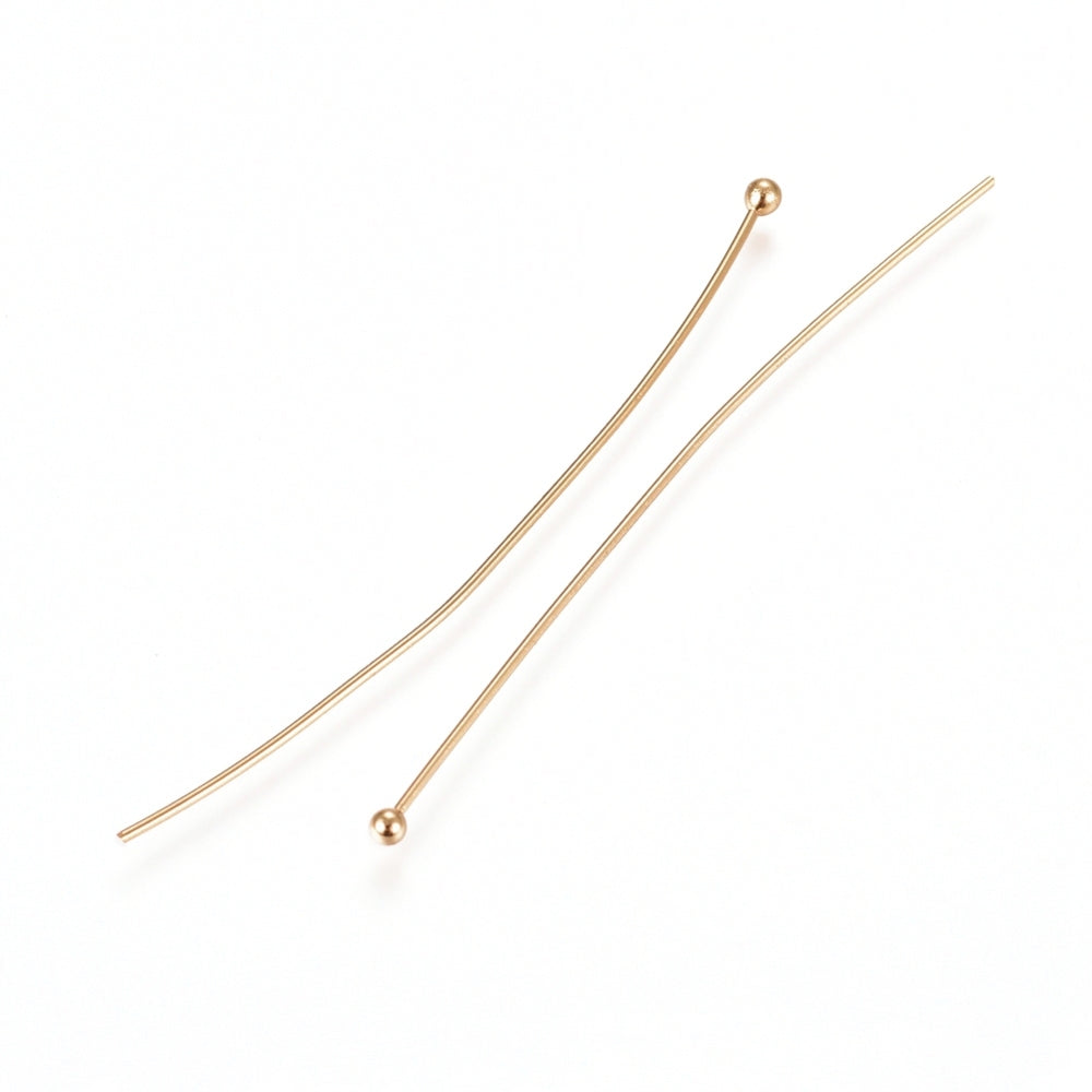 Headpins Ball end, 24k GP 50mm