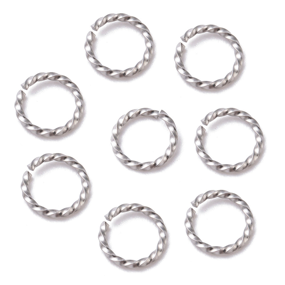 Round Twisted Jump Rings Stainless Steel, 8mm