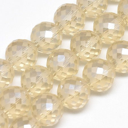 Glass Faceted Rounds, Blanched Almond 12mm