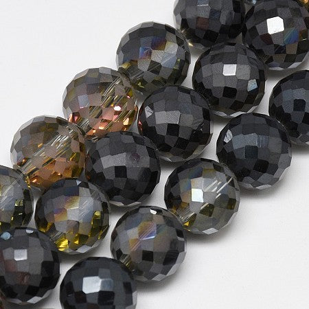 Glass Faceted Rounds, Black 12mm