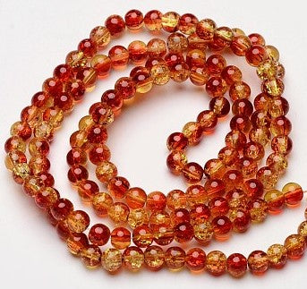 Crackle Glass Rounds, Red/Gold 6mm