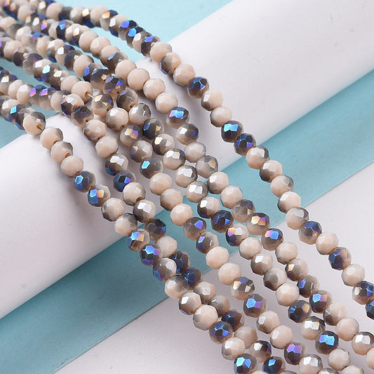 Rondelles, Papaya Whip Metallic Blue 4mm