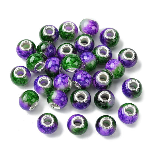 European Beads, Two Tone Purple & Green