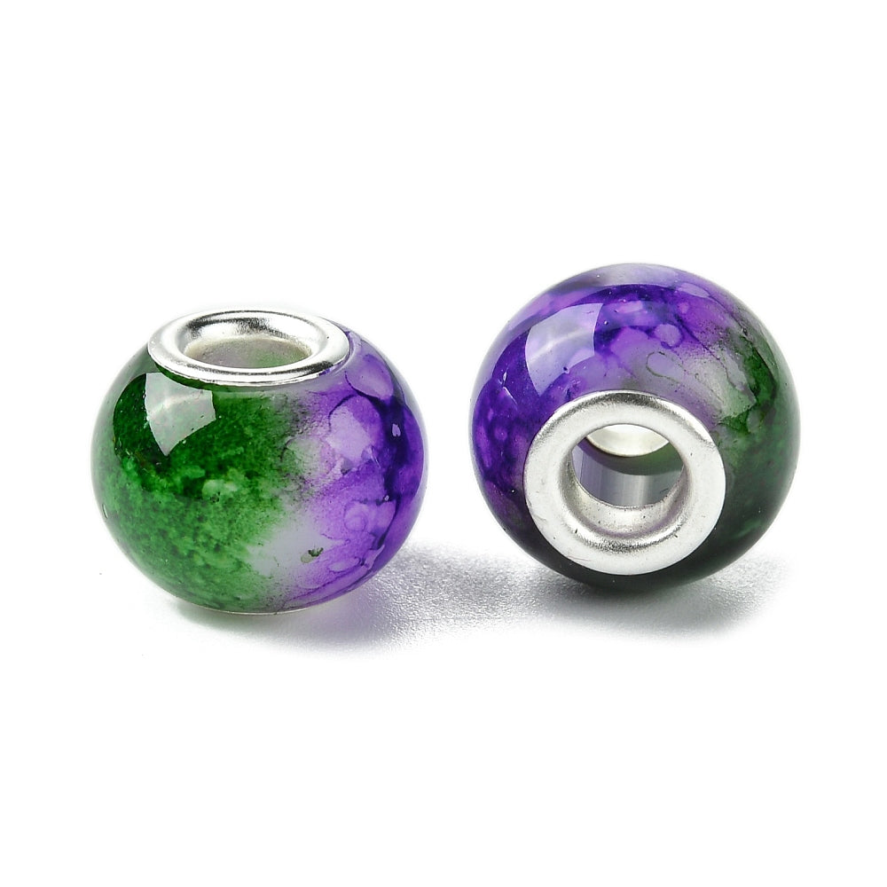 European Beads, Two Tone Purple & Green