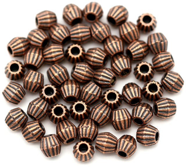 Spacer Textured Bicone Beads, Copper