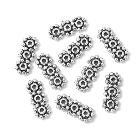 Tibetan Flower Spacer Bar, Antique Silver